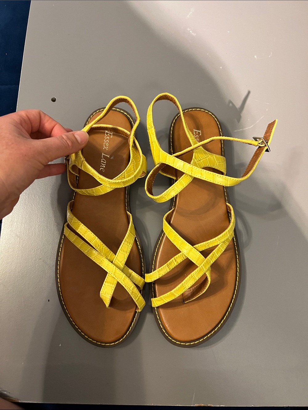Essex Lane Bright Yellow Crisscross Ankle-Strap Sandals